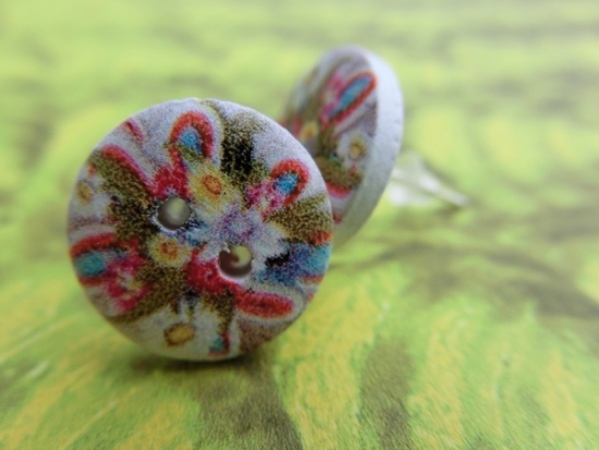 Holzknopf Ohrstecker Blumen Blüte Oktoberfest